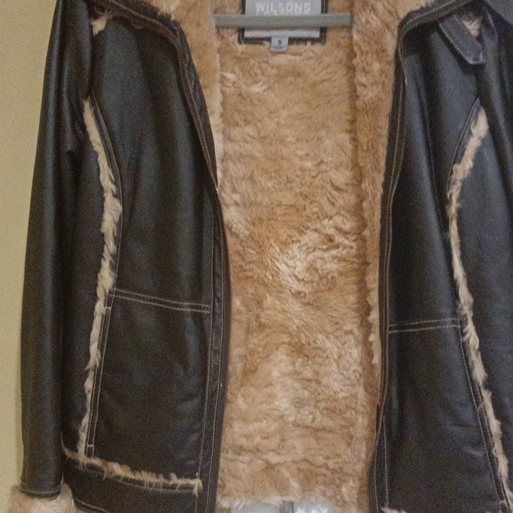 Faux Shearling Lined Jacket - Brown - image 3